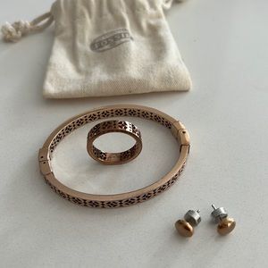Fossil Rose gold set (bracelet, earrings, ring)
